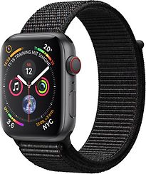 Image of Apple Watch Series 4 44 mm aluminium spacegrijs met geweven sportarmbandje [wifi + cellular] zwart (Refurbished)