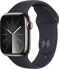 Image of Apple Watch Series 9 41 mm roestvrij stalen kast grafiet op sportbandje S/M middernacht [Wi-Fi + Cellular] (Refurbished)