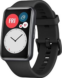 Image of Huawei Watch Fit 46 mm zwart met een grafietzwarte siliconen polsband (Refurbished)