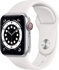Image of Apple Watch Series 6 40 mm kast van zilver aluminium met wit sportbandje [wifi + cellular] (Refurbished)