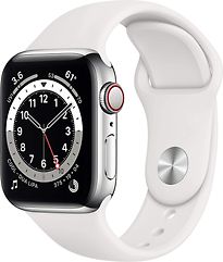 Image of Apple Watch Series 6 40 mm kast van zilver roestvrij staal met wit sportbandje [wifi + cellular] (Refurbished)