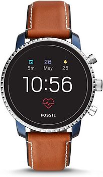 Fossil Explorist HR 45 mm Blu con Cinturino in Pelle Marrone [Wi-Fi, 4. Generazione]