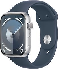 Image of Apple Watch Series 9 45 mm aluminium kast zilver op sportbandje M/L stormblauw [Wi-Fi] (Refurbished)