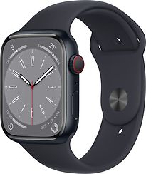 Image of Apple Watch Series 8 45 mm kast van middernacht aluminium op zwart geweven sportbandje [Wi-Fi + Cellular] (Refurbished)