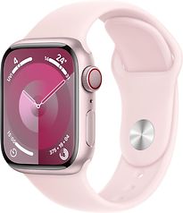 Image of Apple Watch Series 9 41 mm aluminium kast roze op sportbandje M/L lichtroze [Wi-Fi + Cellular] (Refurbished)