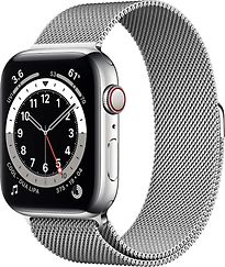 Image of Apple Watch Series 6 44 mm kast van zilver roestvrij staal met zilver Milanees bandje [wifi + cellular] (Refurbished)