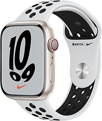 Image of Apple Watch Nike Series 7 45 mm kast van poolster aluminium met wit/zwart Nike sportbandje [wifi + cellular] (Refurbished)