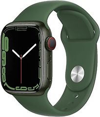 Image of Apple Watch Series 7 41 mm kast van groen aluminium met klaver sportbandje [wifi + cellular] (Refurbished)
