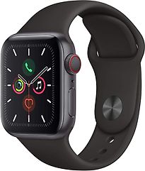 Image of Apple Watch Series 5 40 mm aluminium kast space grey op sportbandje zwart [wifi + cellular] (Refurbished)