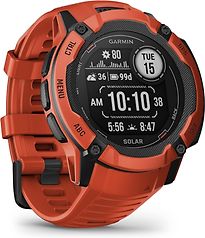 Garmin Instinct 2X Solar 50 mm rood met een rood siliconen polsband - refurbished