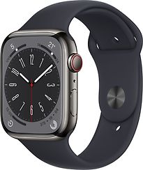 Image of Apple Watch Series 8 45 mm kast van grafietkleurig roestvrij staal op zwart geweven sportbandje [Wi-Fi + Cellular] (Refurbished)