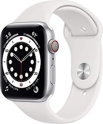 Image of Apple Watch Series 6 44 mm kast van zilver aluminium met wit sportbandje [wifi + cellular] (Refurbished)