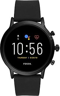 Fossil The Carlyle HR 44 mm nero am Bracciale in silicone nero [Wi-Fi, 5. Generazione]