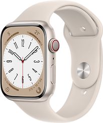 Image of Apple Watch Series 8 45 mm kast van sterrenlicht aluminium op beige geweven sportbandje [Wi-Fi + Cellular] (Refurbished)