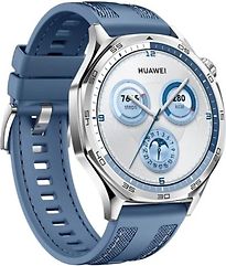 Huawei Watch Gt 5 46 Mm Bo�Tier Acier Inoxydable Argent Avec Bracelet Nylon Tiss� Bleu