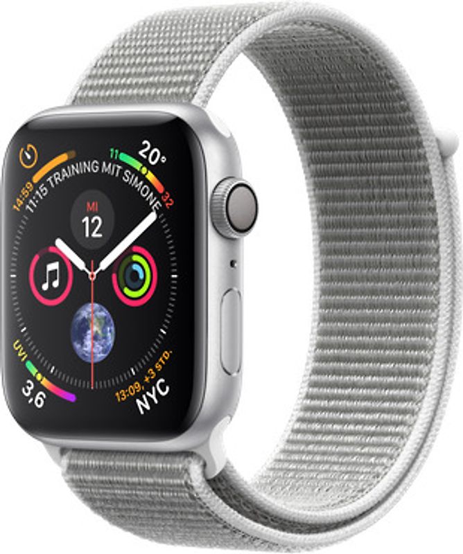 Rebuy Apple Watch Series 4 44 mm aluminium zilver met geweven sportbandje [wifi] grijs aanbieding