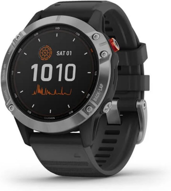 Rebuy Garmin Fenix 6 Solar 47 mm zilver met een zwarte siliconen polsband aanbieding