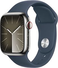 Apple Watch Series 9 Cassa in Acciaio inossidabile 41 mm color Argento con Cinturino Sport  M/L Blu tempesta [Wi-Fi + Cellulare]