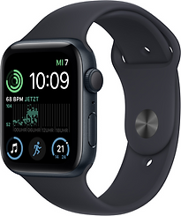 Apple Watch SE 2022 44 mm kast van middernacht aluminium op zwart geweven sportbandje [Wi-Fi]