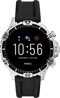 Fossil Garrett Hr 44Mm Argent Et Bracelet En Silicone Noir [Wi-Fi, 5. Génération]