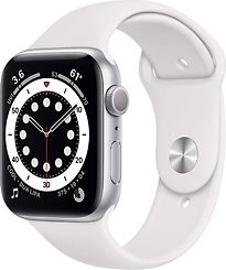 Image of Apple Watch Series 6 44 mm kast van zilver aluminium met wit sportbandje [wifi] (Refurbished)