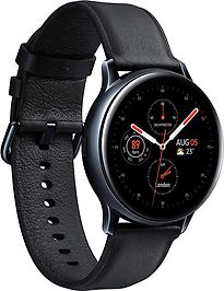 Image of Samsung Galaxy Watch Active2 44 mm roestvrij stalen kast zwart op lederen bandje black [wifi + 4G] (Refurbished)