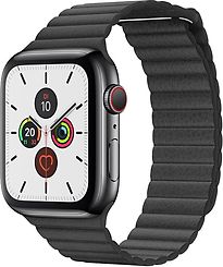 Image of Apple Watch Series 5 44 mm roestvrijstalen behuizing spacezwart met leren polsband zwart [wifi + cellular] (Refurbished)