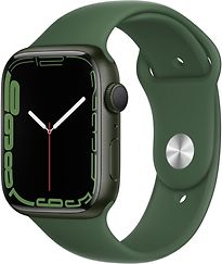 Image of Apple Watch Series 7 45 mm kast van groen aluminium met klaver sportbandje [wifi] (Refurbished)