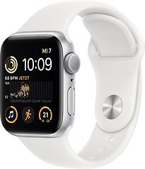 Image of Apple Watch SE 2022 40 mm kast van zilverkleurig aluminium op wit geweven sportbandje [Wi-Fi] (Refurbished)